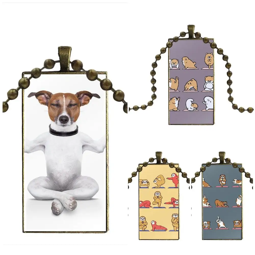 For Women Men Party Brand Bronze Color Jewelry Fashion Statement Necklace Glass Necklaces Pendants Cartoon Cute Funny Yoga Dog | Украшения