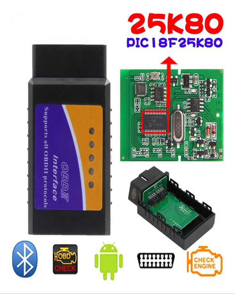 ELM327 25K80 OBDII V1.5 Bluetooth считыватель кода Мини OBD2 ELM 327 USB сканирующий инструмент HHOBD obdsan сканер - Цвет: OBDII 25K80