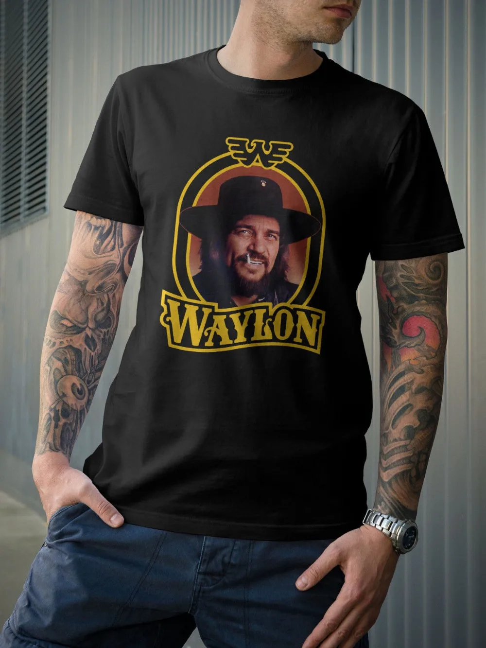 Мужская футболка черные топы Waylon Jennings Outlaw Country Music мужские футболки WAYLON JENNINGS God guns