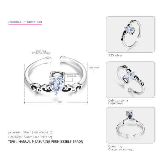Кольцо eManco Perfect 925 Серебряное богемное кольцо в форме короны милое кольцо красочное сияющее кольцо в форме капли воды Anneaux pour les femmes - Цвет основного камня: BR07253