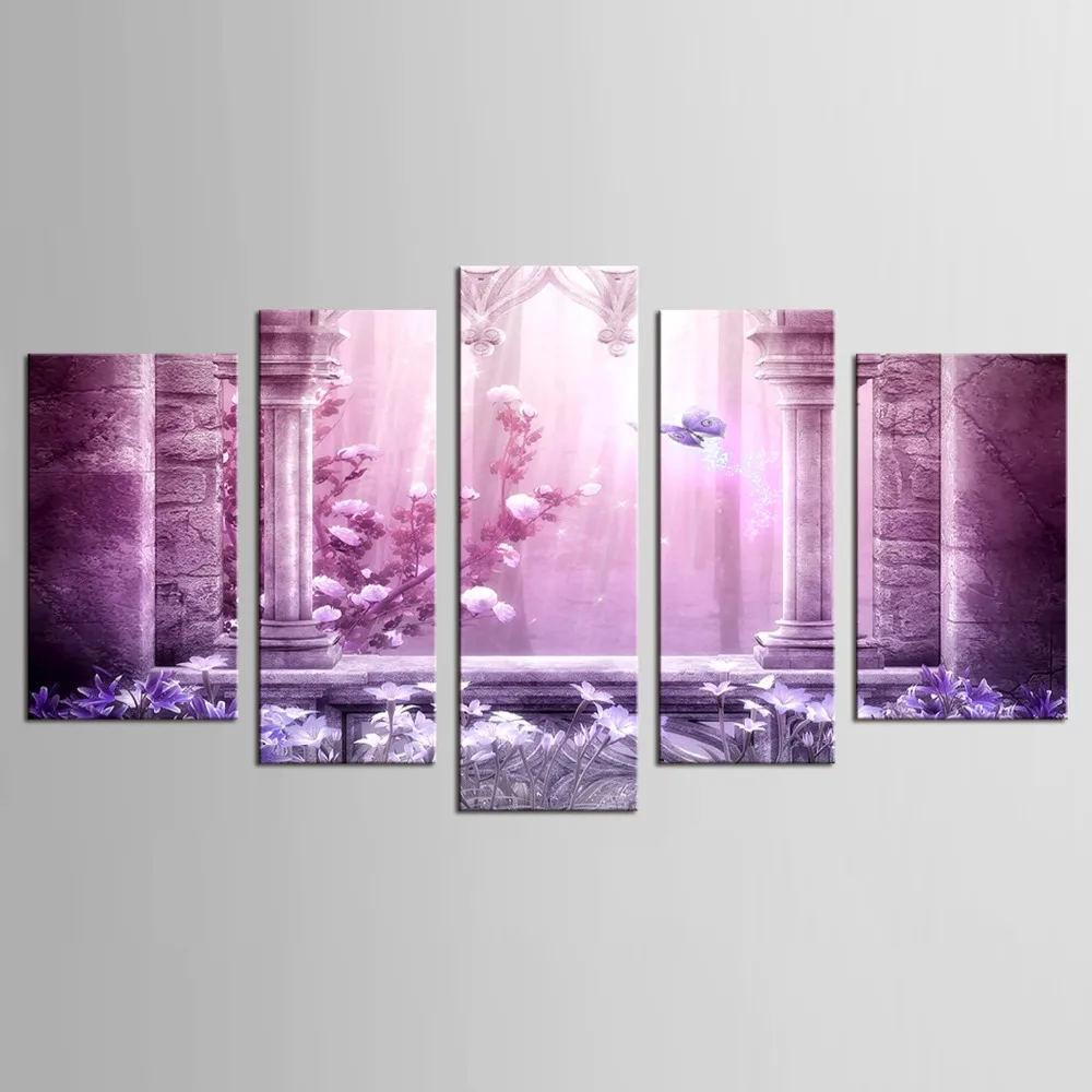 

5 Piece wall art home decor purple butterfly wall pictures for living room picture paintings