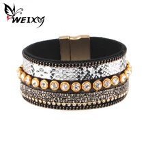 WEIXY кожаный браслет Бохо ювелирные изделия браслет для женщин браслеты с магнитной застежкой и браслеты горный хрусталь DIY женские аксессуары