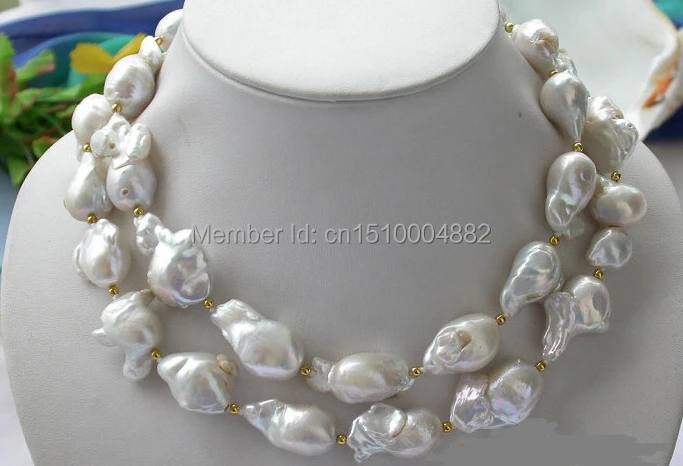 

shitou 00398 33" 28mm BAROQUE WHITE KESHI REBORN PEARL NECKLACE