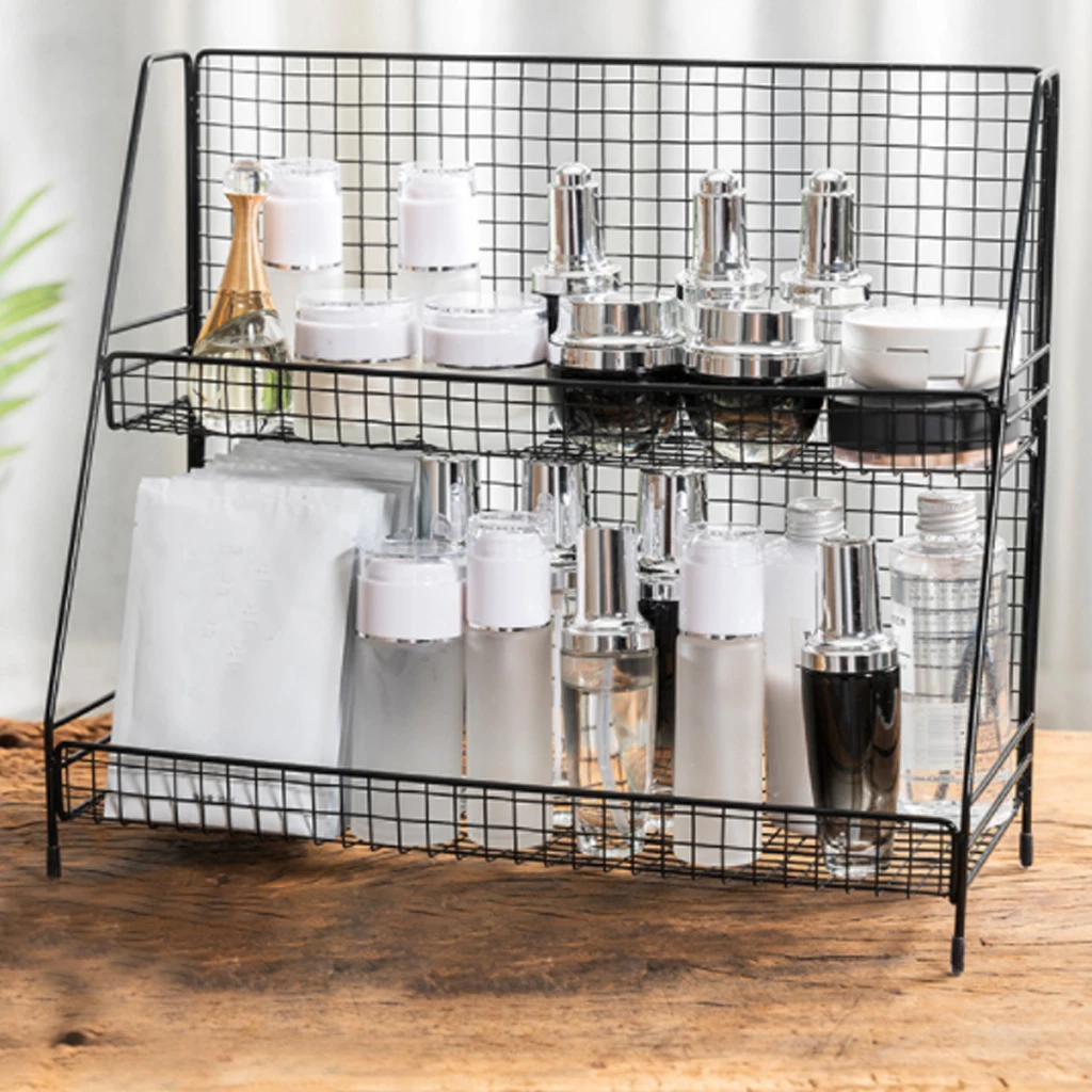 

Iron Art Makeup Home Organizer Storage Shelf Multifunction 2 Layers Storage Shelf Kitchen Storage Tool Bathroom Table Organizer