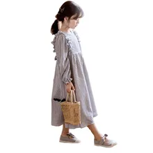 Длинное осенне-весеннее платье в полоску для больших девочек, Повседневные Вечерние платья до середины икры, детское Хлопковое платье одежда для детей-подростков возраст от 4 до 12 лет