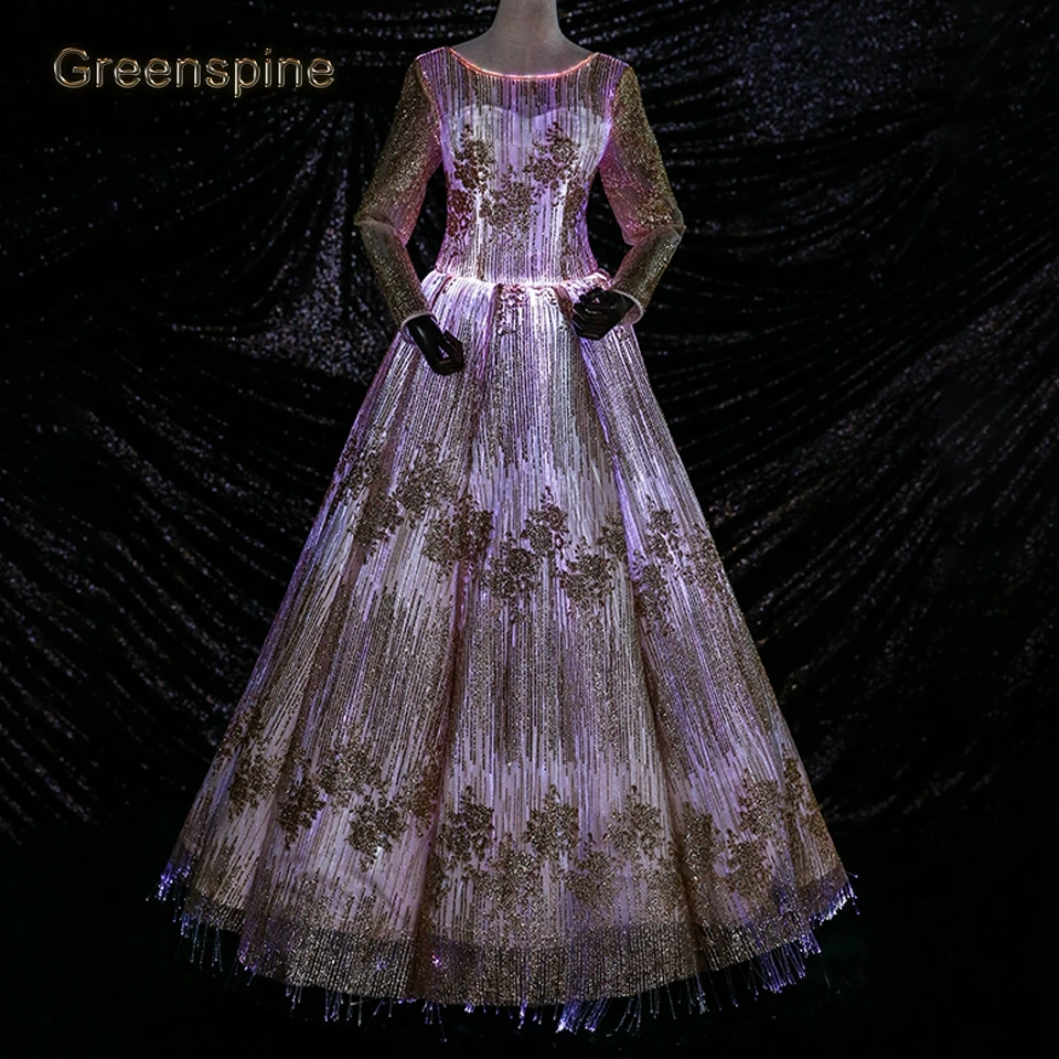 Luminous Fiber Optic Wedding Dress 2018 Floor Length Lace
