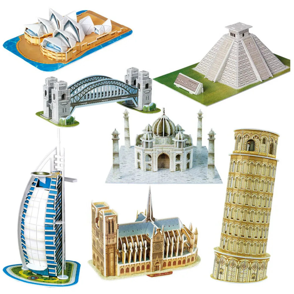 Масштаб бумажные миниатюрная модель эйфелева башня мост великая стена пизанская башня 3d пазлы головоломка для дети-мир отличная архитектура
