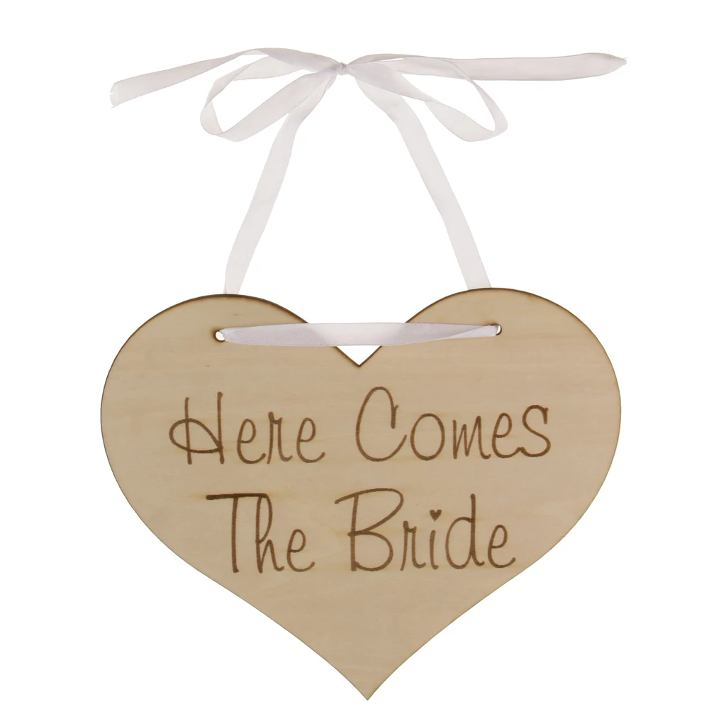 Wedding Here Comes The Bride Sign Vintage Shabby Wooden Plaque Heart Portable