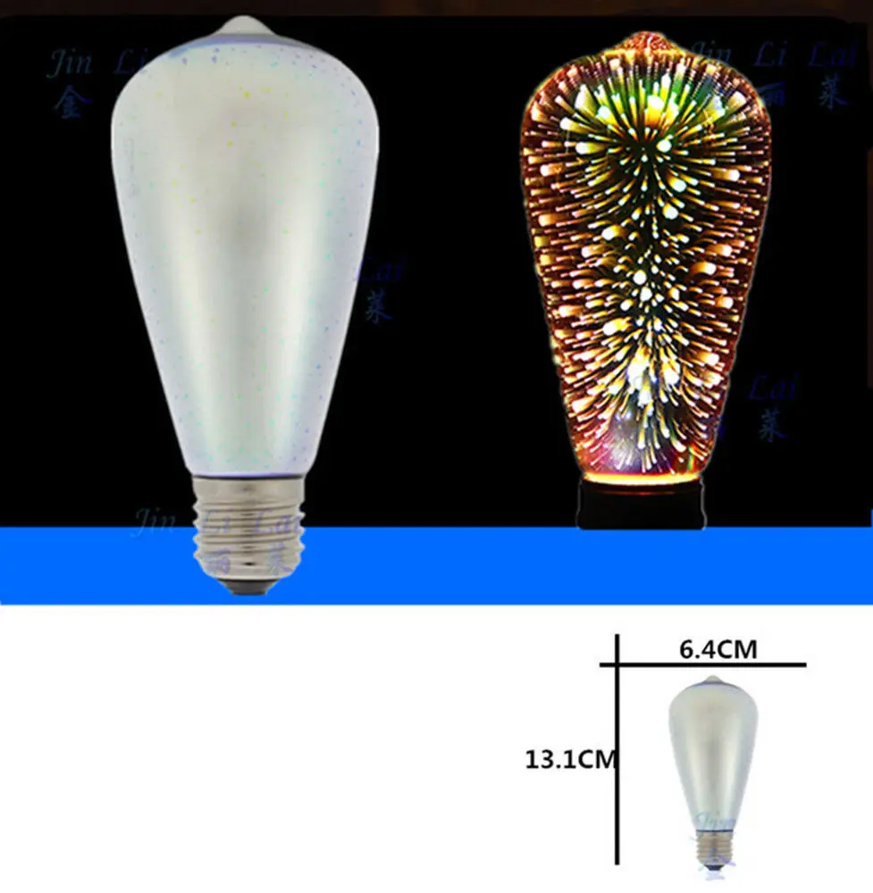 Новинка для рождественской вечеринки Творческий 3D светодиодный фейерверками яркого E27 Эдисон лампы Винтаж Красочные на Рождество вечерние - Цвет: Зеленый