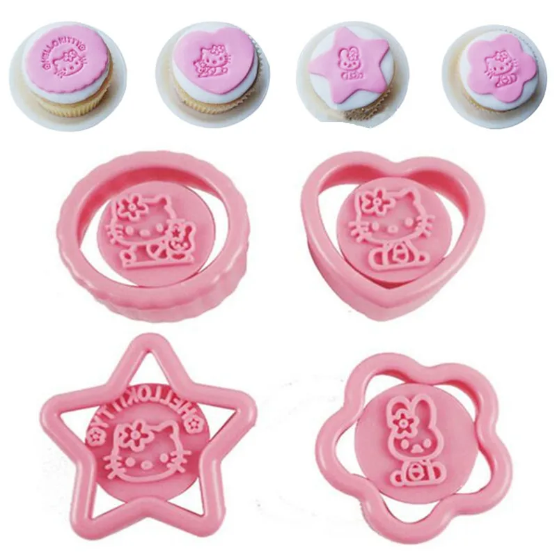 

8PCS/ 4Sets/ Lot Plastic Hello Kitty Cookie Molds Summer Popular Cute Baking Tools Cookie Cutter Molds For Baby Kids Free Ship