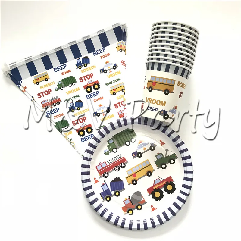 

30pcs/lot Creative Cartoon Cars Birthday Party Disposable Tableware Set Plate Cup Napinks Baby Shower Supplies Decoration