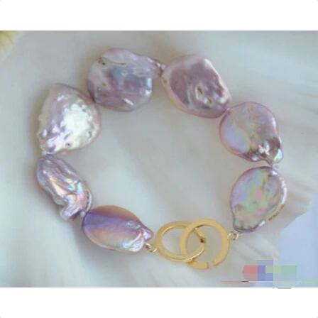 

Free shipping >>>>>>P4831 8" 22mm LAVENDER BAROQUE COIN KESHI REBORN PEARL BRACELET