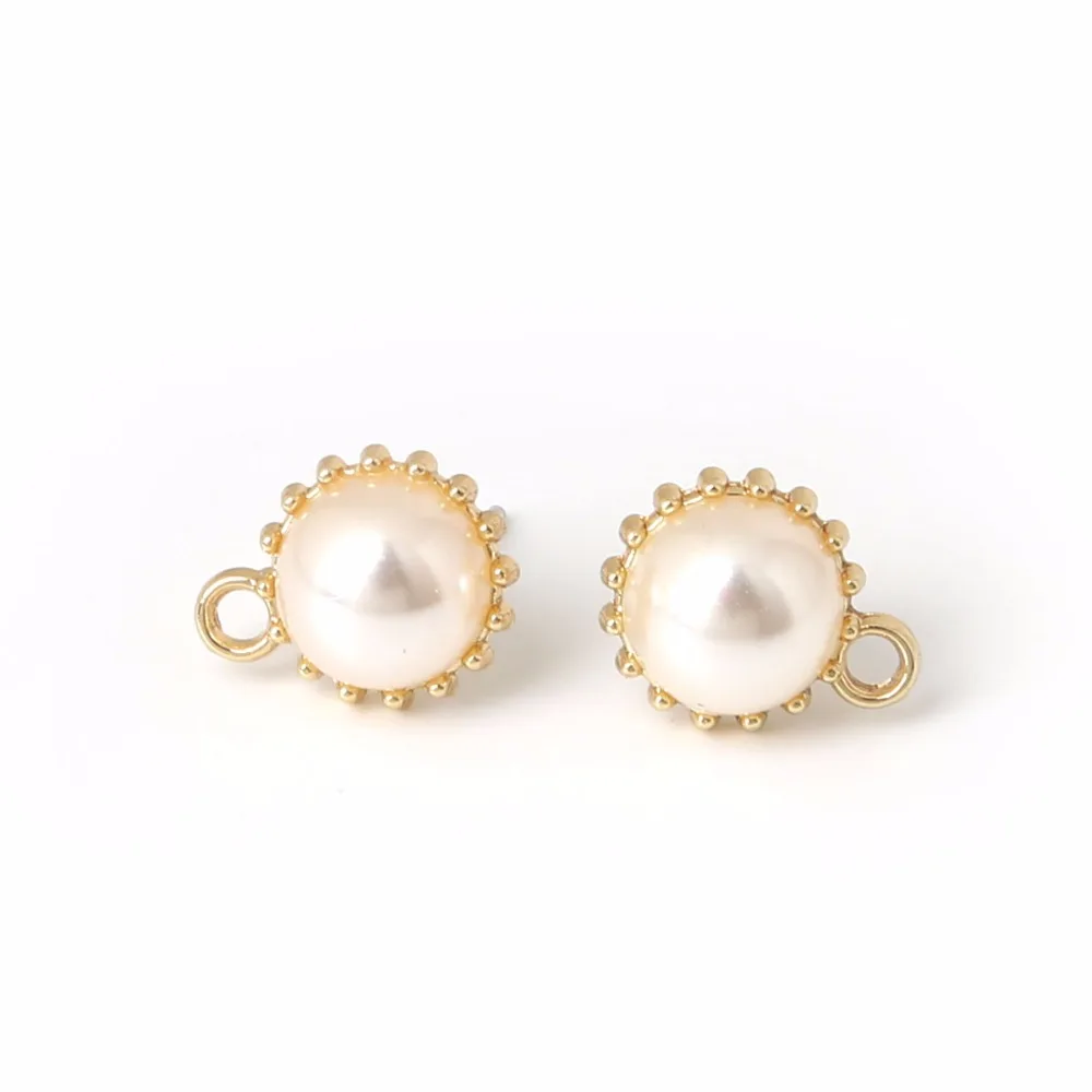 

6pcs Spherical Alloy Inlaid ABS Pearl 10mm Size 1mm Hole Stud Earring Findings For DIY Earring Jewelry Making