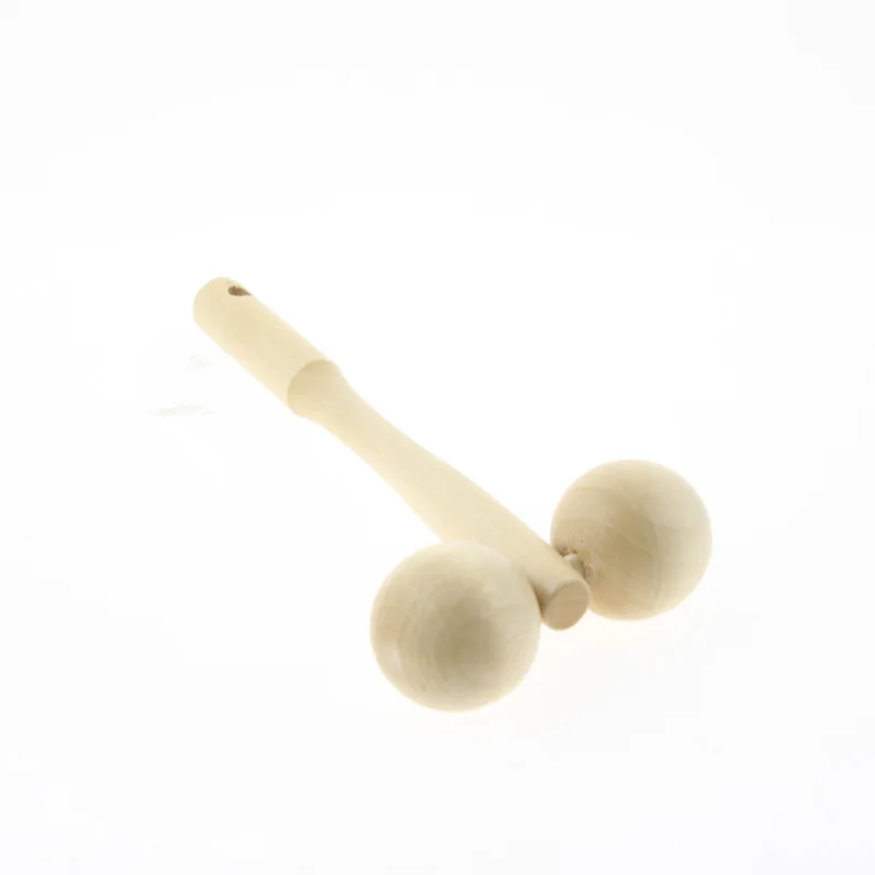 

12cm Long Wood Handle 3cm 2 Wheels Design Relaxation Face Eyes Roller Massage Tool