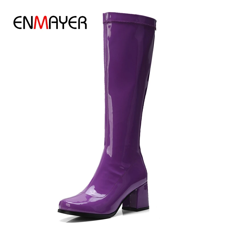 

ENMAYER New arrival women square toe solid knee high boots lady high heel fashion boots Big size 34-39 ZYL726
