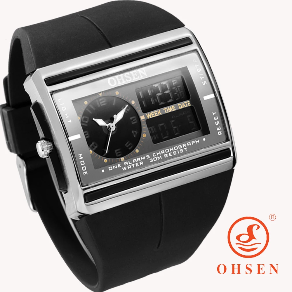 

OHSEN Top Brand Digital Blue Light LED Date Rubber Sport Waterproof Men Analog Quartz Wrist Watch High quanlity Gift