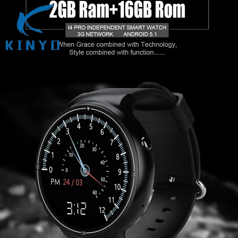 

Kinyo Smart Watch Android 5.1 2GB+16GB MTK6580 Support 3G WiFi GPS Map Heart Rate Bluetooth SmartWatch men for IOS Android Phone
