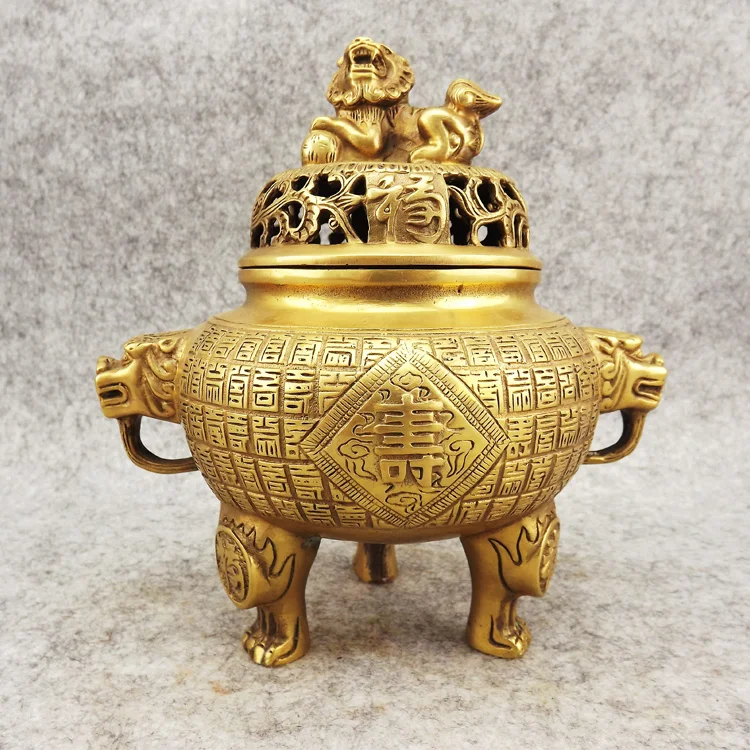 

Old antique Bronze Arts & Crafts Copper incense burner froude shouson incense burner lion incense burner pi xiu incense burner