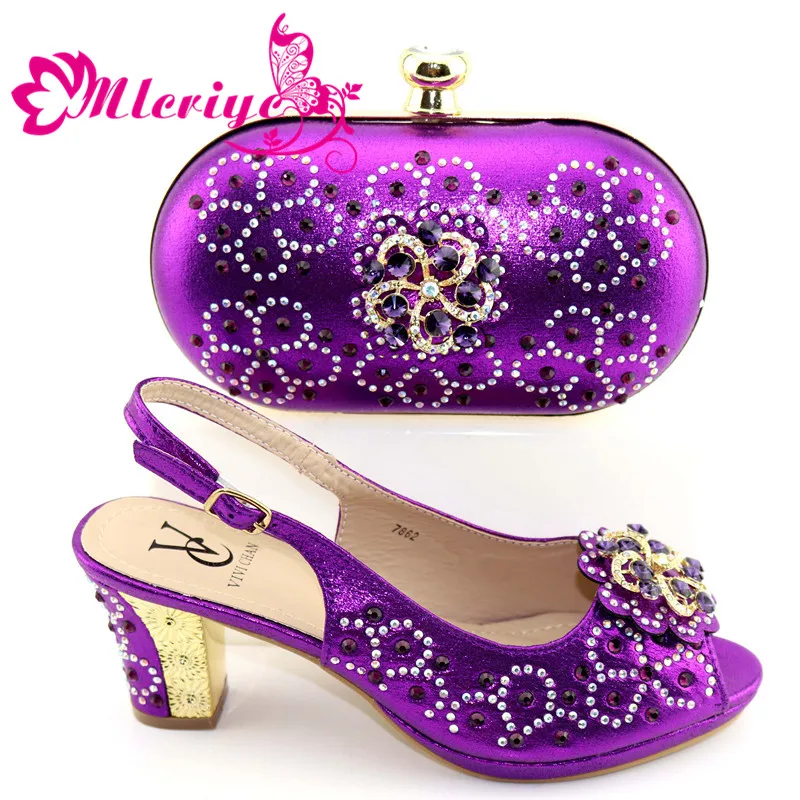 

wonderfu Matching Women Shoe and Bag Set Decorated with purple Nigerian Shoes and Bag Set Italy Shoes and Bag