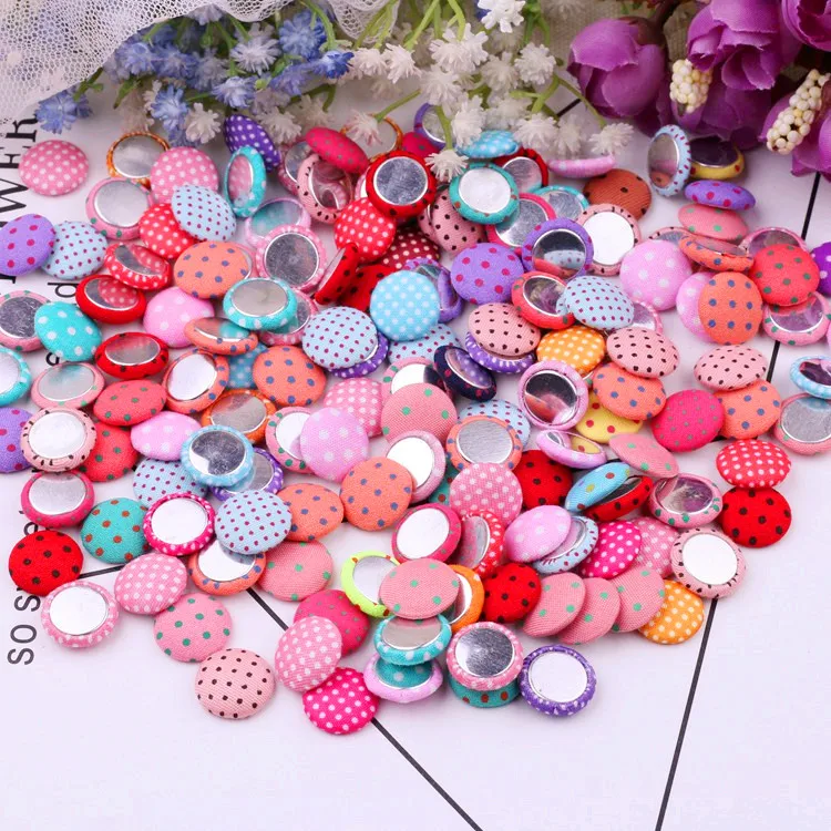 

U PICK 50pcs Polka Dot Flatback Fabric Covered Button Scrapbooking Craft