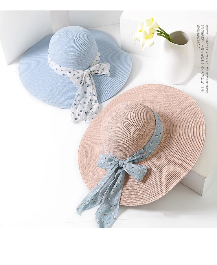 Женские шляпы от солнца новые шифоновые стримеры лук большой вдоль женская соломенная шляпа летняя для отдыха путешествия солнцезащитная пляжная Солнцезащитная шляпа женская шапка