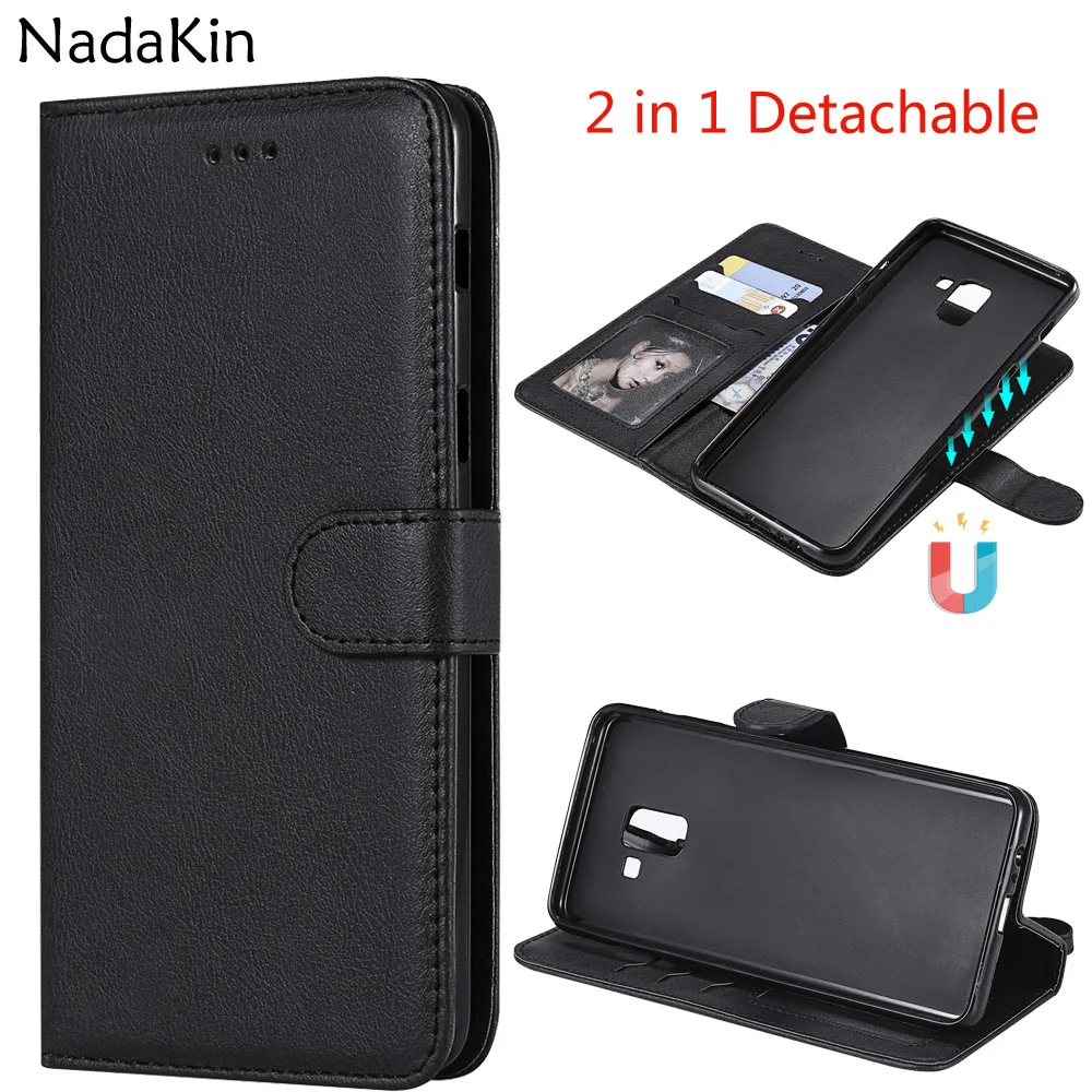 

Detachable 2 in 1 Flip Book Wallet Case for Samsung Galaxy S6 S7 Edge S8 S9 A6 A8 Plus 2018 A3 A5 2016 2017 Plain Shell Leather