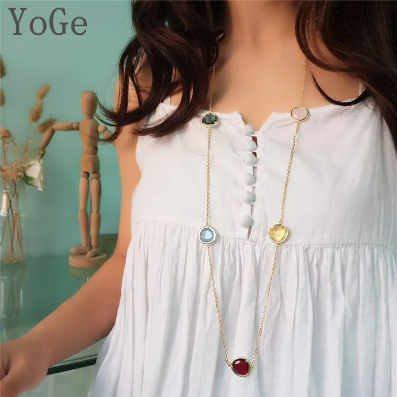 YoGe свадебные и вечерние ювелирные изделия для женщин, N1184 Роскошные AAA CZ большие разноцветные хрустальные камни ожерелье, цепочка для свитера