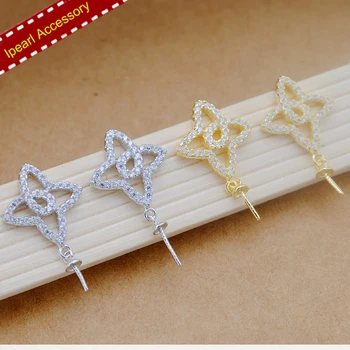 

Fashion With Micro Zircon Earrings Connector S925 Sterling Silver Pearl Earrings Jewelry Findings&Components DIY Accessory