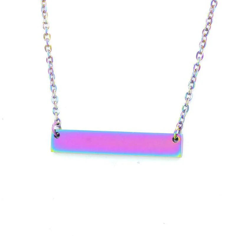 

20pcs/lot Blank Bar Pendant Necklace Mirror Surface Iridescence Rainbow Color Jewelry Making Can Engrave DIY Custom Letters