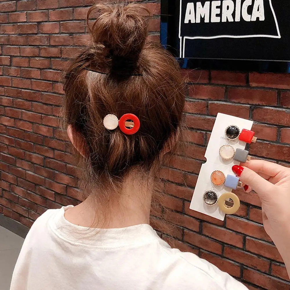 

M MISM 2019 New Fashion Mini Button Hair Clips For Women Korean Style Candy Color Hair Accessories Geometric Acetate Hairpins