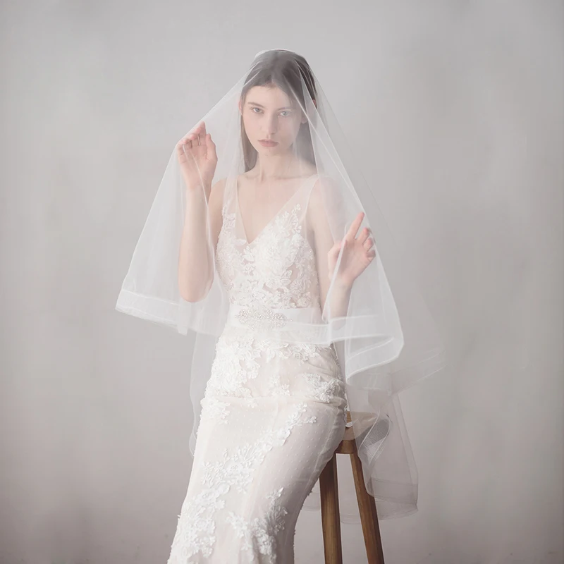 SLBRIDAL One Layer Wedding Veils With Combs Ivory Bridal Veils Wedding Accessories For Bride Mariage Women
