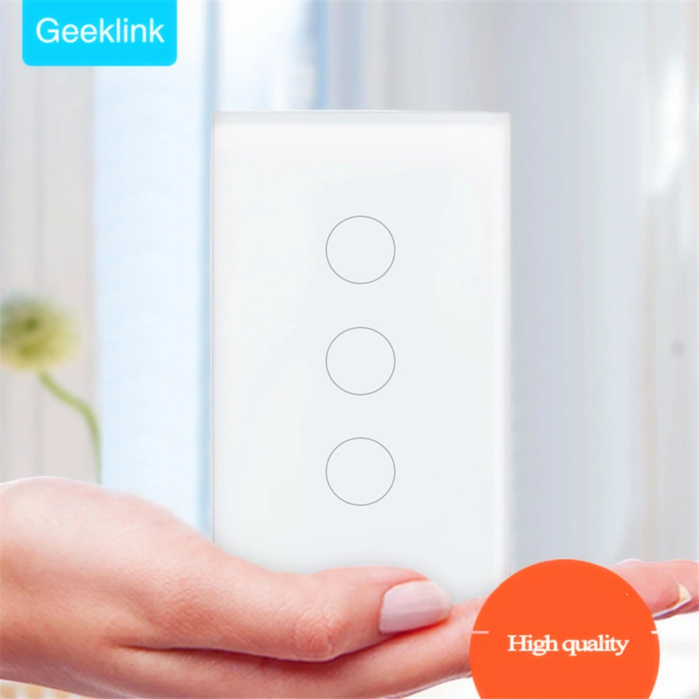 

Geeklink US 3 Gang Smart Home WiFi Light Switch Wall Touch Feedback APP Remote Control Automation work with Alexa Google Home