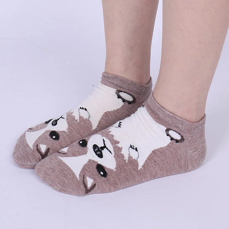 Best Jeseca New Cartoon Dog Sock Slippers Invisible Nonslip Cotton Kawaii Lovely Female Funny Novelty Creative Autumn Winter Sock