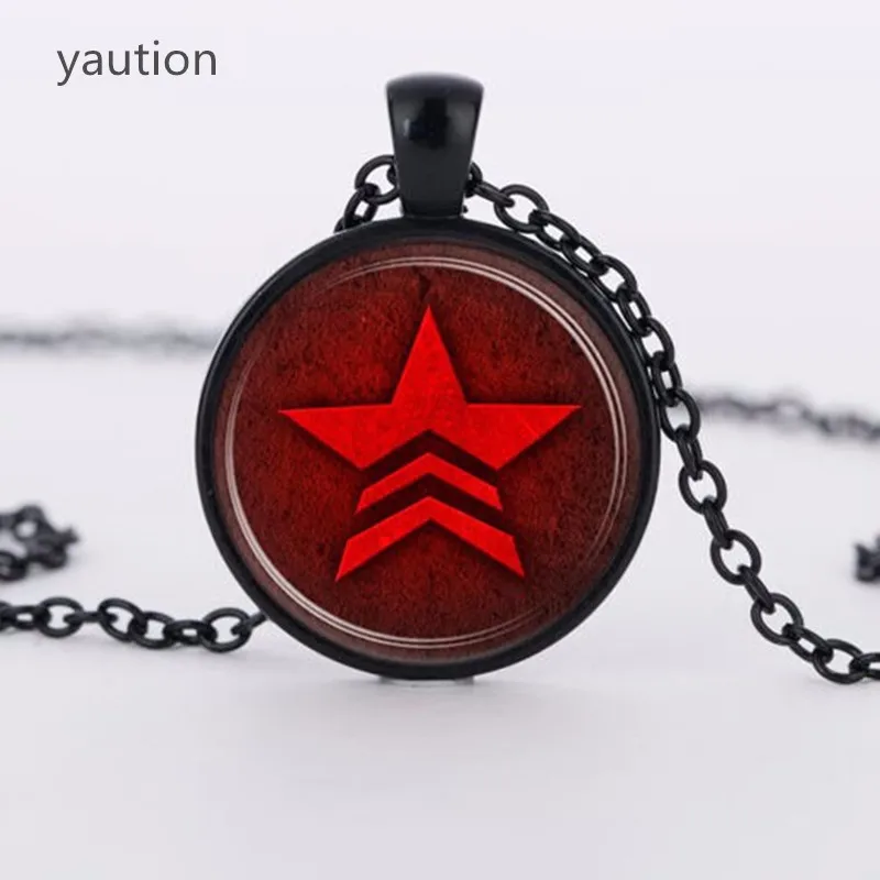 

3 colors Mass effect Round red pentagram glass Pendant necklaces Charm men Necklace Chain Jewelry women gift
