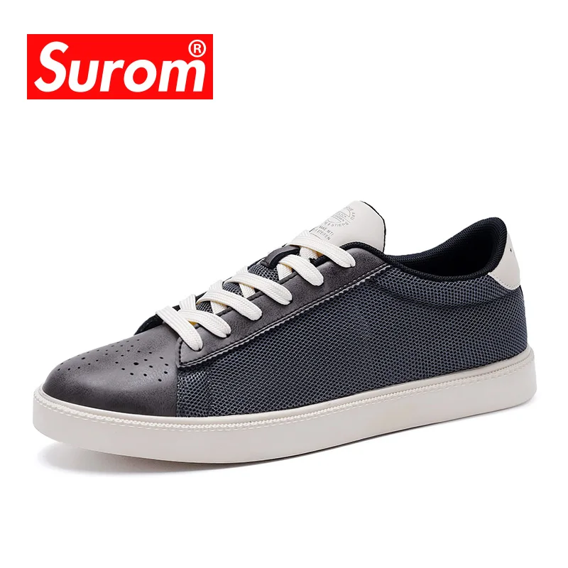 

SUROM Handmade Men Shoes Brand Casual Shoes Solid Lace up Retro Breathable Sho Mesh Flats Sneakers Mens Footwear Krasovki 2018