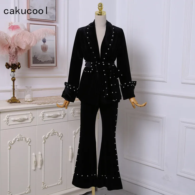 Cakucool/Новый Велюровый комплект из 2 предметов с тяжелыми алмазами и бусинами на