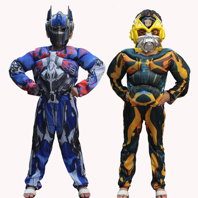 

Kids Movie Muscle Optimus Prime Cosplay Costumes Boys Bumblebee Superhero Body Suits for Halloween Costumes Party with Mask