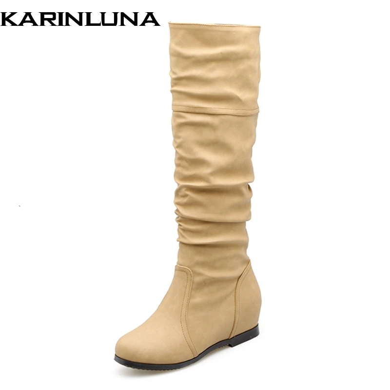 

KARINLUNA New Small Plus Size 28-52 Customized Height Increasing Autumn Winter Boots Leisure knee-high Boots Shoes Women