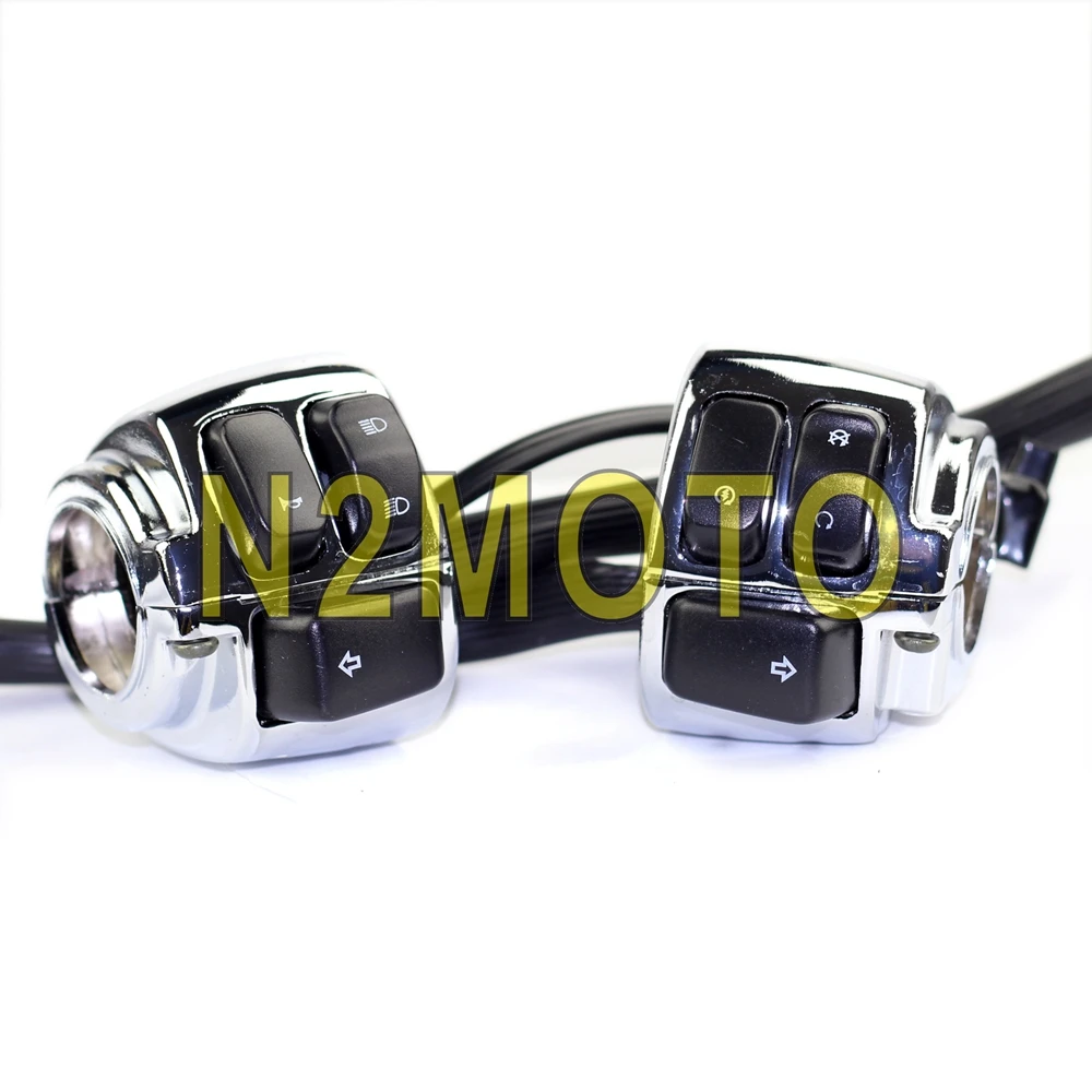 

Motorcycle Chrome 1" Handlebar Control Horn Turn Signal Switches Wiring Harness for Harley Softail Dyna Sportster V-Rod