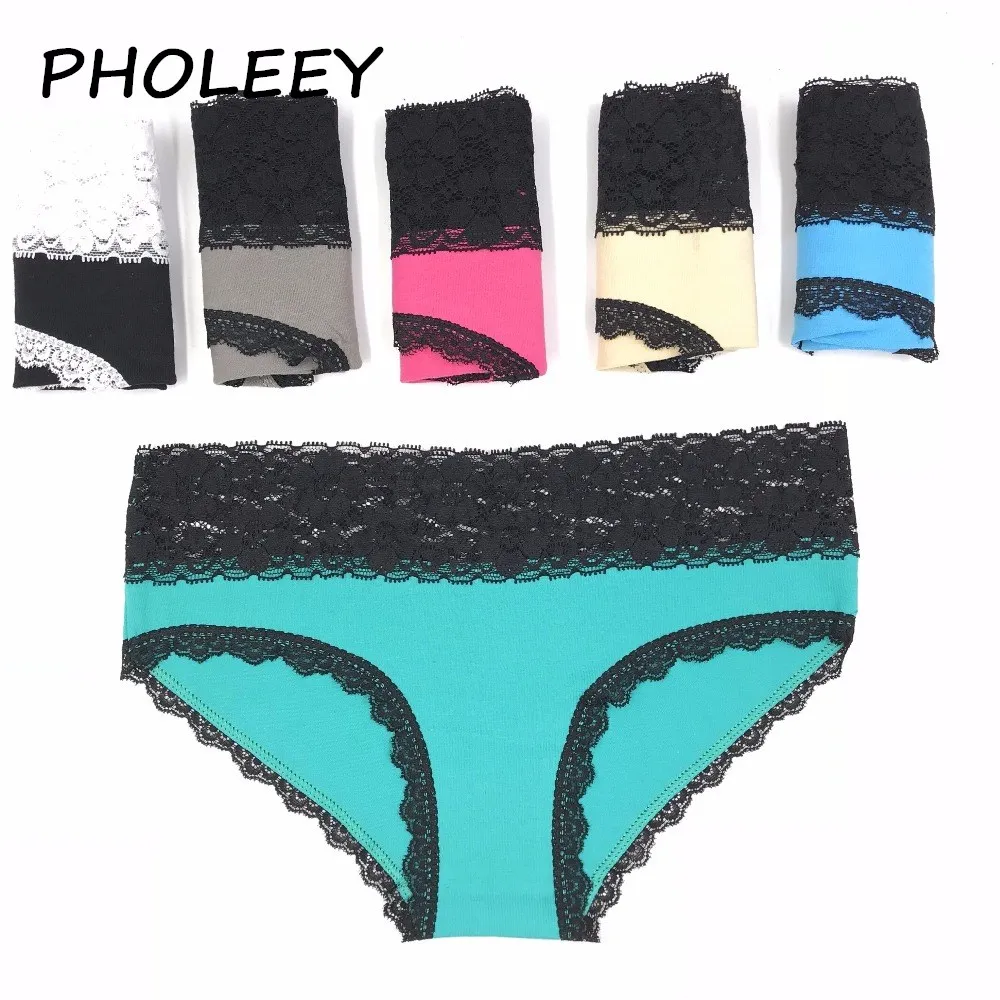 Phelooy 6PCS lace Cheap mix color low waisted cotton women student
