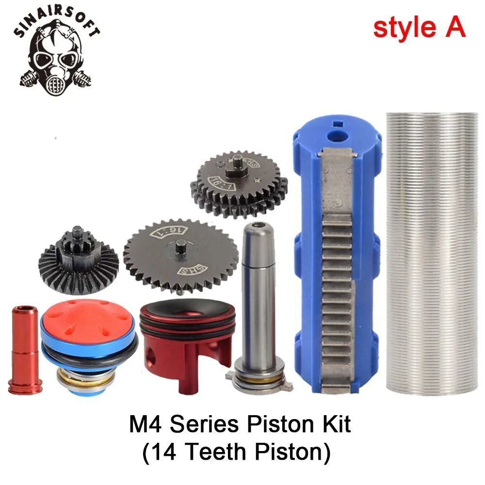 SHS-16-1-Gear-Nozzle-Cylinder-Spring-Guide-14-Teeth-Piston-Kit-Fit-Airsoft-M4-M16