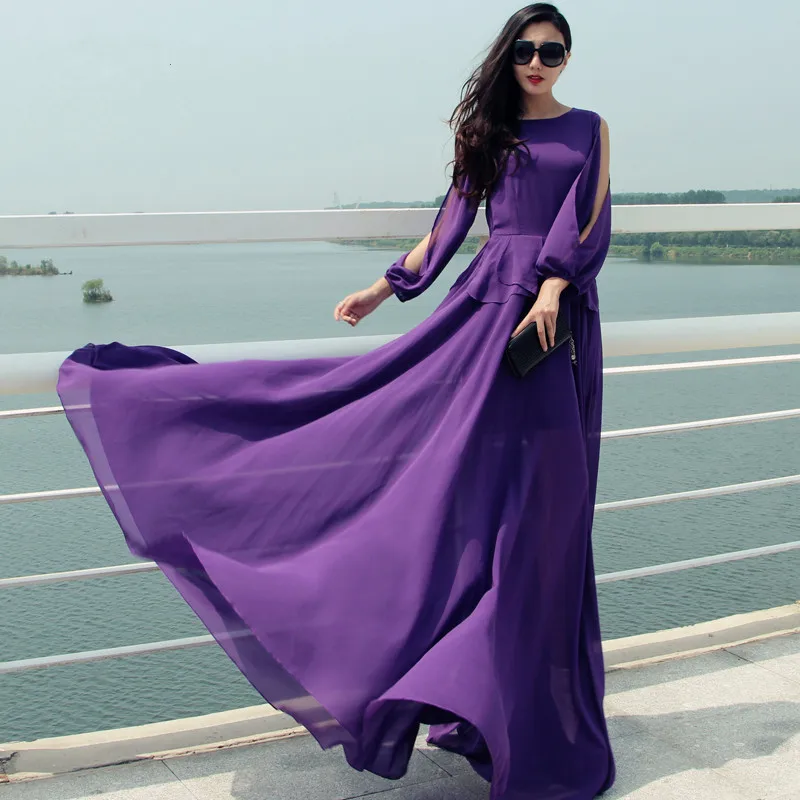 long sleeve maxi dresses in purple women