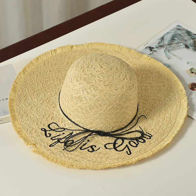 Унисекс ручной работы переплетенные буквы солнцезащитные шапки для женщин Черная большая соломенная шляпа с полями открытый пляж летние шапки и кепки мужские козырьки