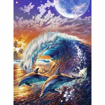

New 5D DIY Dolphin Wave resin Diamond Painting Embroidery Round Diamond Cross Stitch Rhinestone Mosaic Painting Home Decor