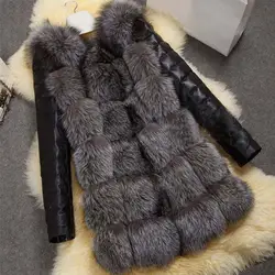 Модная зимняя женская куртка из искусственного лисьего меха, куртка из искусственной кожи с длинными рукавами, теплая верхняя одежда