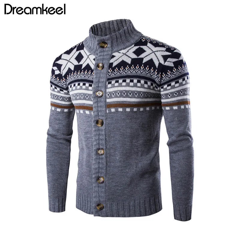 

Mens Cardigan Sweaters 2019 Autumn Warm Christmas Sweater Men Fashion Printed Jacket Coat Casual Stand Collar Knitting Y