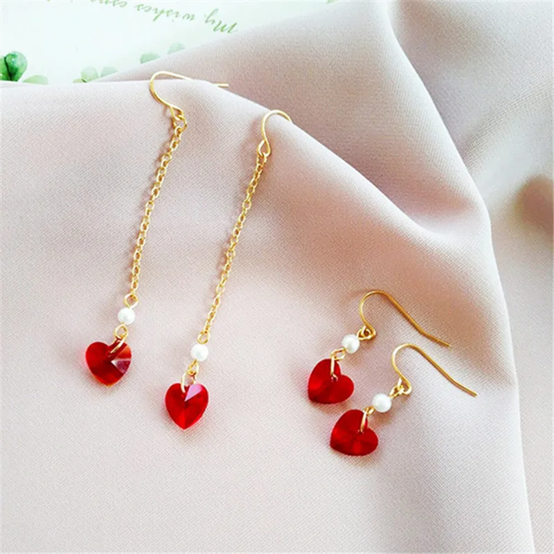 

Fashionable women earrings glass Red heart-shaped earrings Mini fashion exquisite glass Heart dangle earrings jewelry wholesale