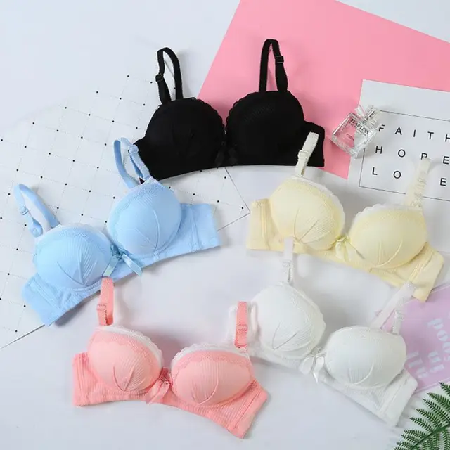 Teen Girls Lolita Lace Underwire Padded Bras Sets Adjusted B Cup Soft ...