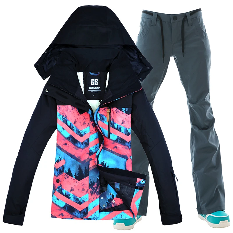 Gsou Snow traje de esquí traje de mujer de algodón cálido a prueba de viento impermeable esquí las mujeres trajes de esquí al aire libre chaqueta de esquí + Snowboard Pantalones Gsou Snow traje de esquí traje de mujer de algodón cálido a prueba de viento impermeable esquí las mujeres trajes de esquí al aire libre chaqueta de esquí + Snowboard Pantalones