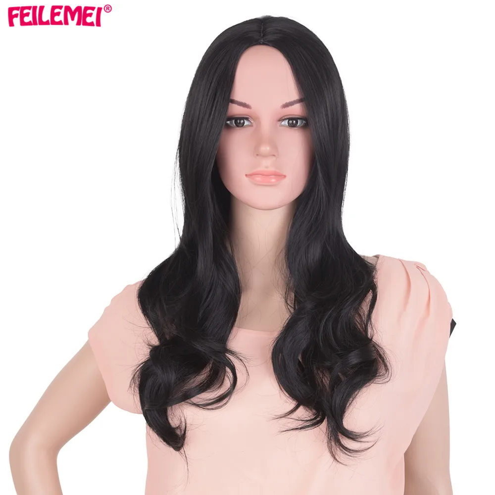Feilimei синтетические высокотемпературные волокна Омбре парики 55 см 250 г длинные волнистые Полный голова черный светлый парик для косплея для женщин - Цвет: # 1B